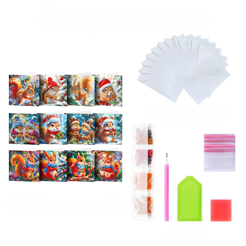 12 Kerstkaarten - Kerst Eekhoorn set