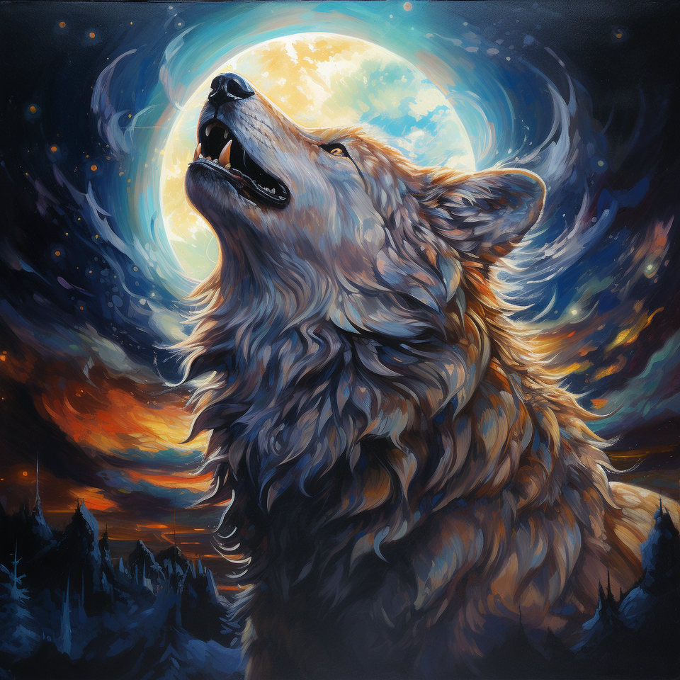 Wolf bij volle maan