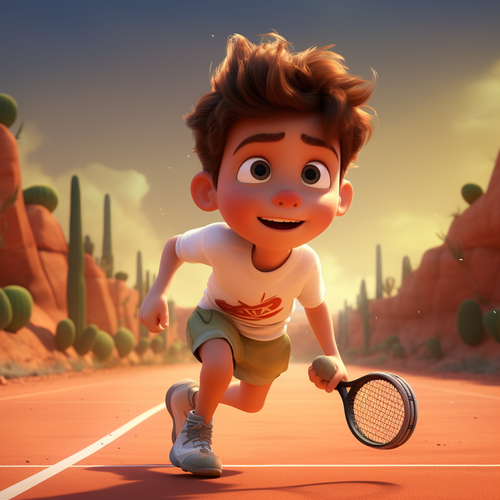 De jongen speelt tennis
