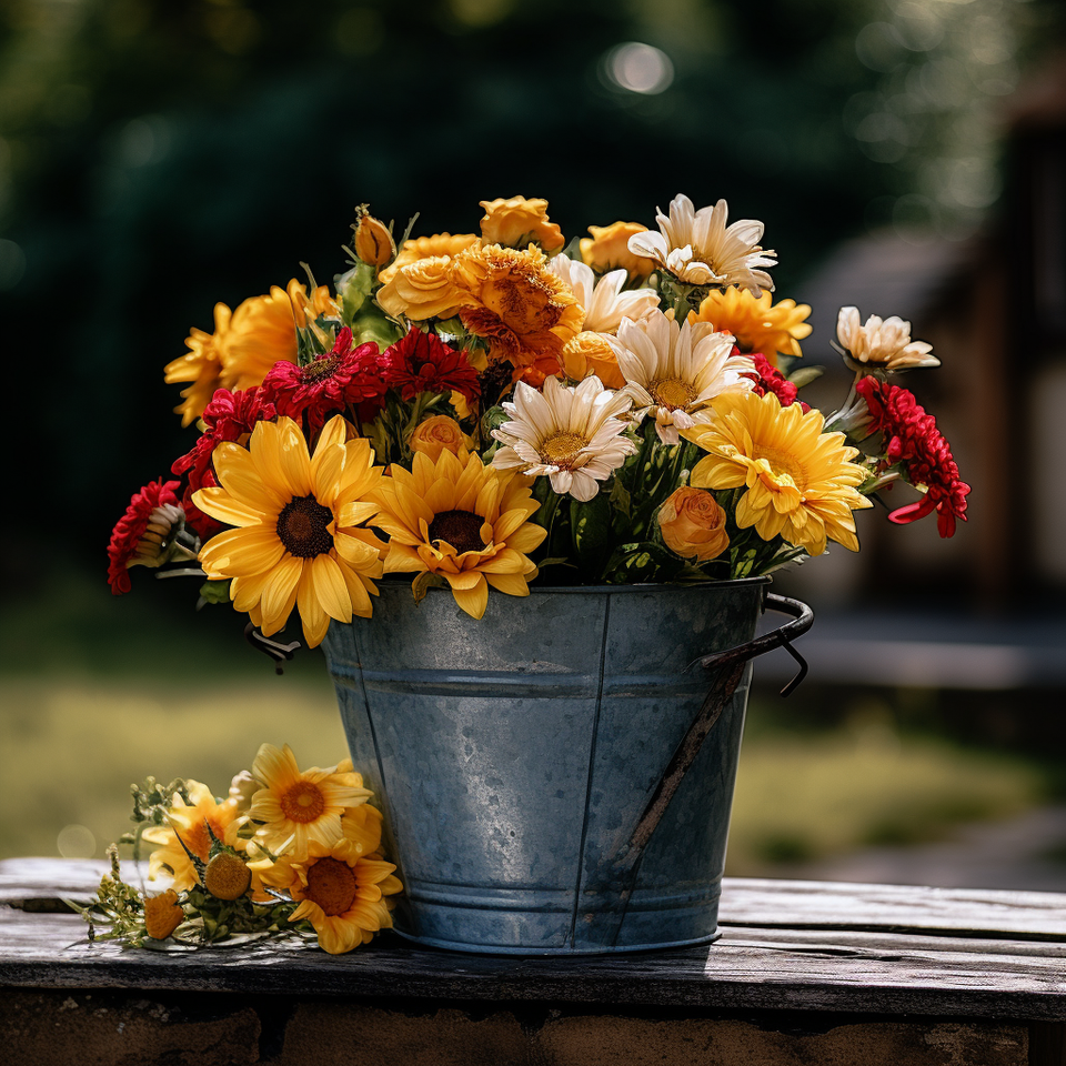 Bloemen in de emmer