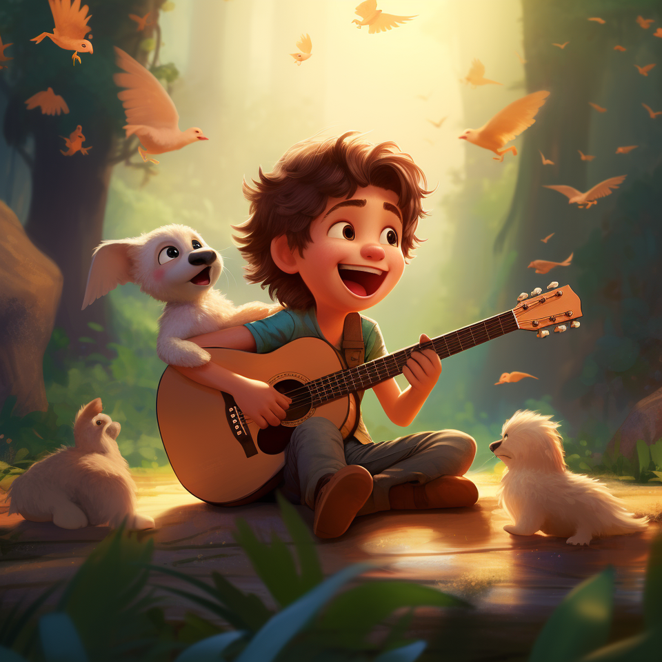 Kind speelt gitaar