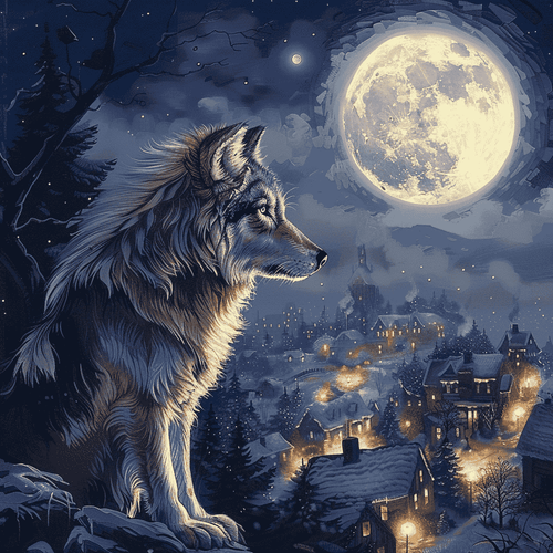 Mooie Wolf bij volle maan