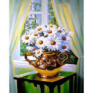 Madeliefjes In Vaas | Diamond Painting