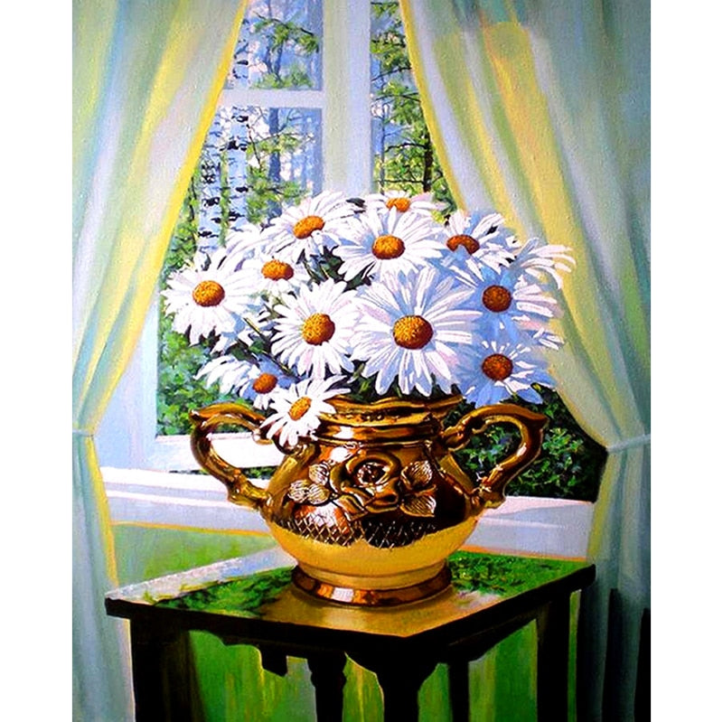 Madeliefjes In Vaas | Diamond Painting