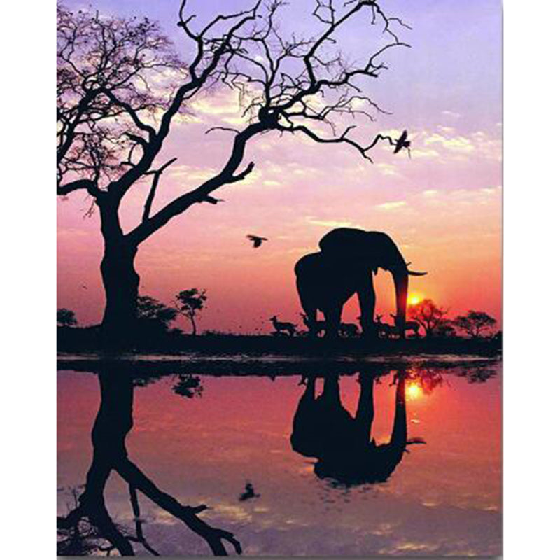 Olifant - Zonsondergang | Diamond Painting