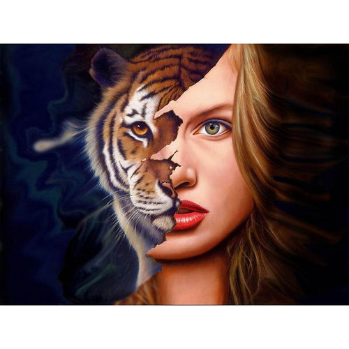Vrouw Tijger Gezicht | Diamond Painting