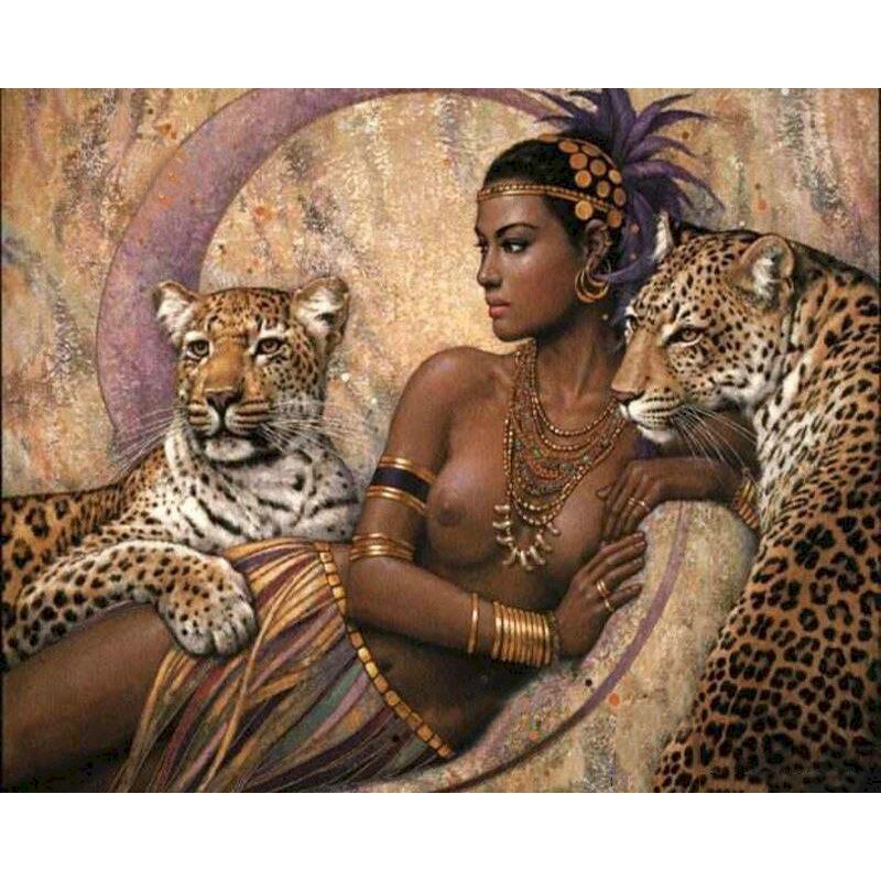 Afrikaanse Vrouw & Luipaarden | Diamond Painting