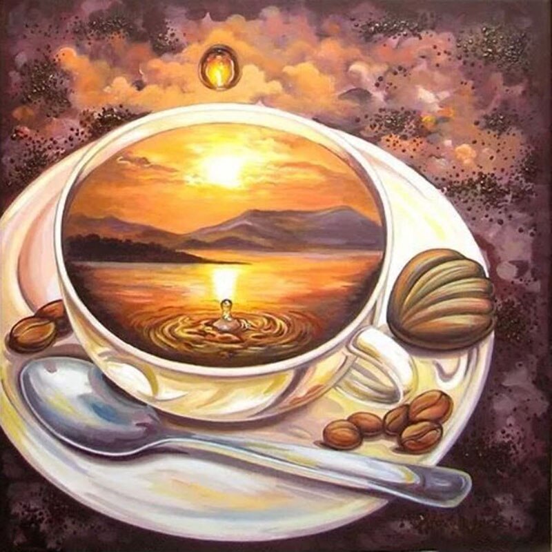 Kop Koffie - Zonsondergang | Diamond Painting