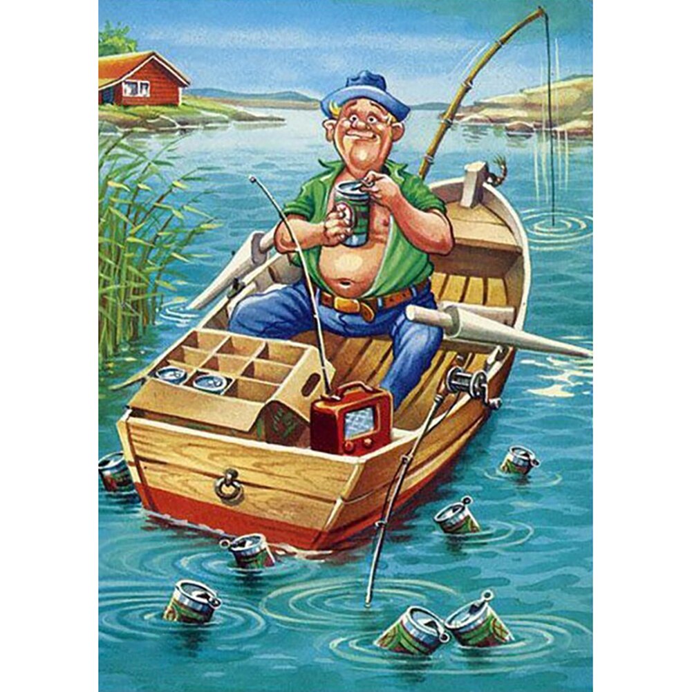 Oude Man Aan Het Vissen | Diamond Painting