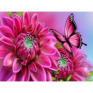 Roze Bloem - Vlinder | Diamond Painting