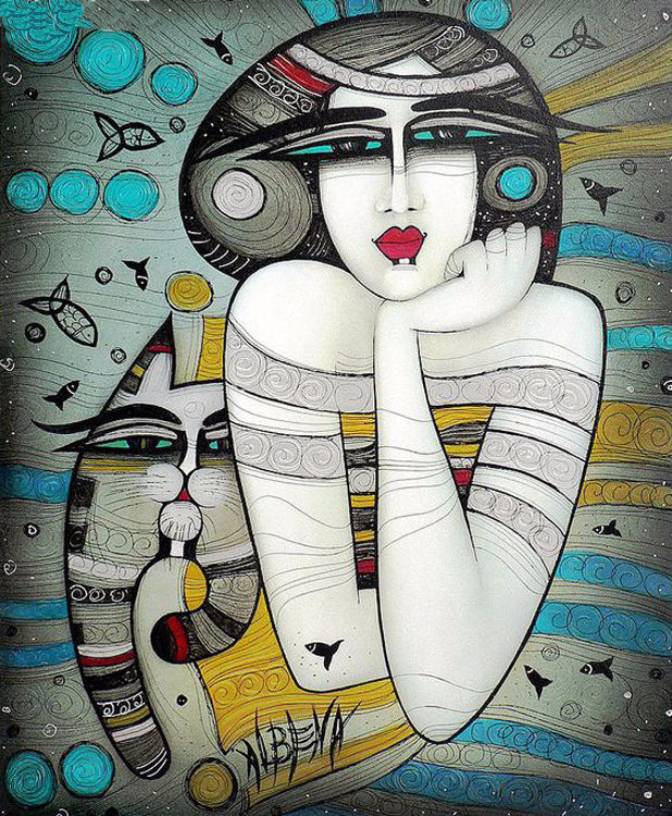 Vrouw & Kat Abstract | Diamond Painting