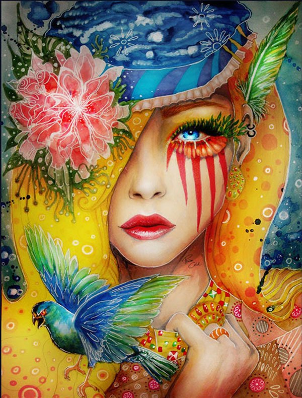 Vrouw - Vogel | Diamond Painting
