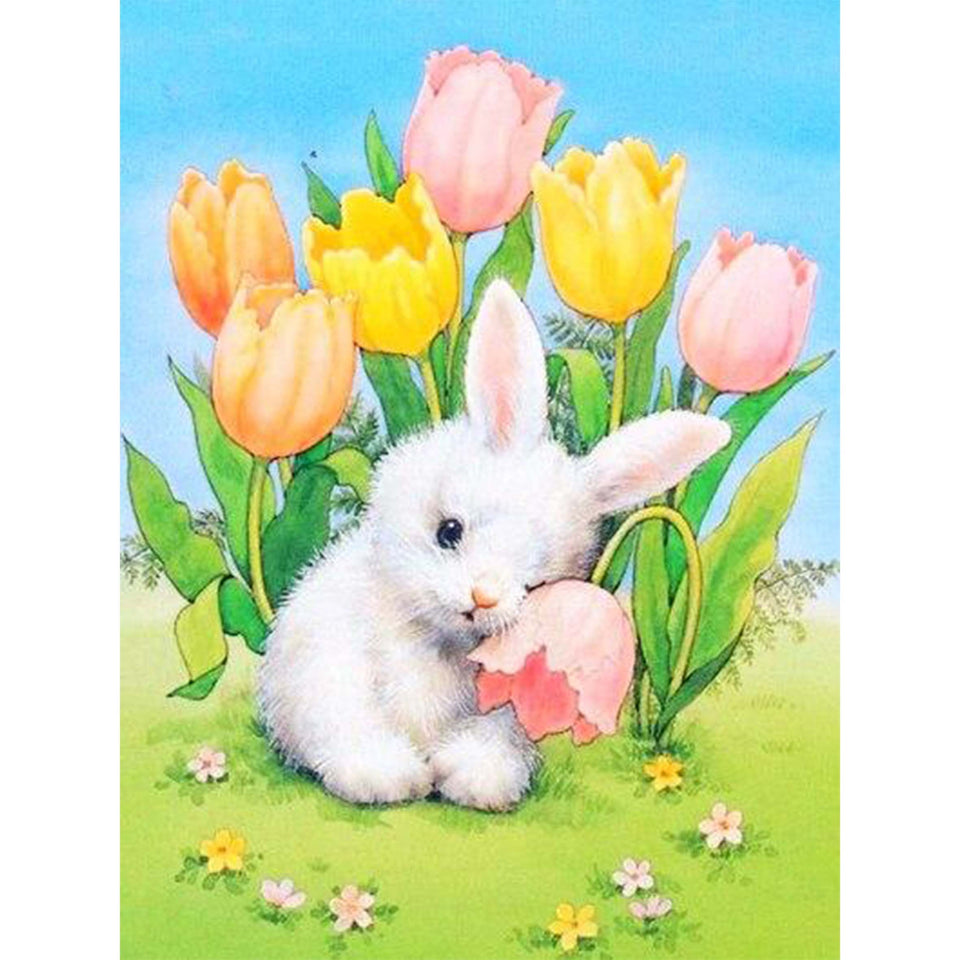Konijntje - Tulpen | Diamond Painting