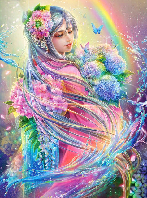 Vrouw Met Bloemen | Diamond Painting