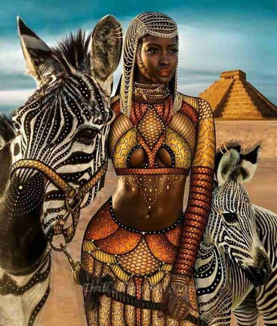 Afrikaanse Vrouw Met Zebras | Diamond Painting