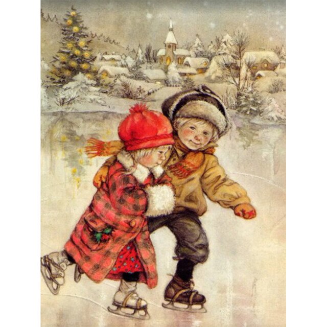 Schaatsende Kinderen | Diamond Painting