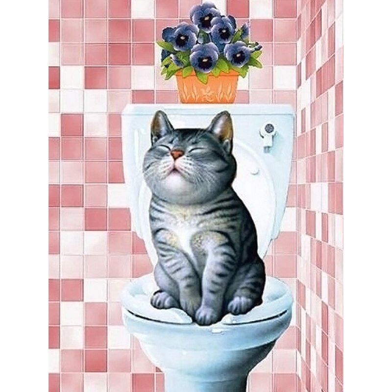 Kat Op Toilet | Diamond Painting